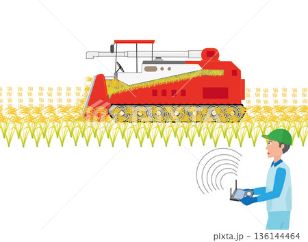 米の収穫作業をしている農家 136144464