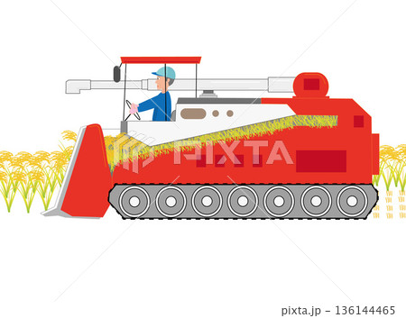 米の収穫作業をしている農家 136144465