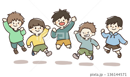 ジャンプする子供たちのイラスト ジャンプする子供たちのイラスト 136144571