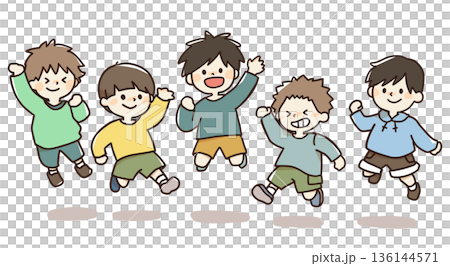 ジャンプする子供たちのイラスト ジャンプする子供たちのイラスト 136144571