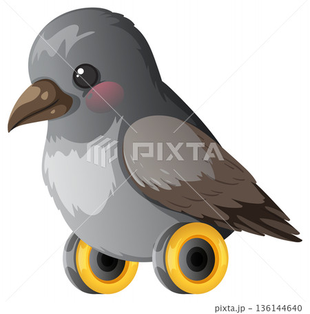 Cartoon Gray Bird With Wheels Instead of Feet Cartoon Gray Bird With Wheels Instead of Feet 136144640