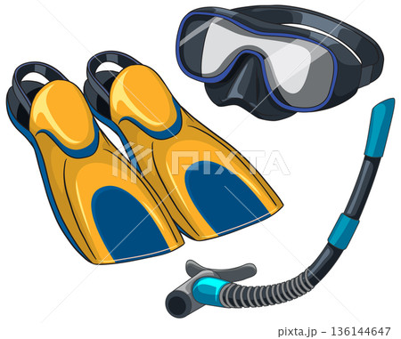 Vector Illustration of Snorkeling Gear with Mask Fins and Snorkel Vector Illustration of Snorkeling Gear with Mask Fins and Snorkel 136144647