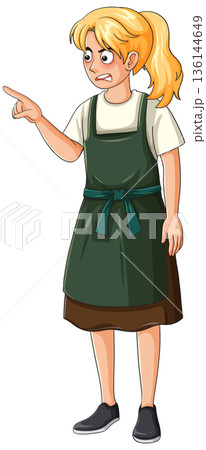 Upset Young Waitress Pointing and Arguing in Uniform 136144649