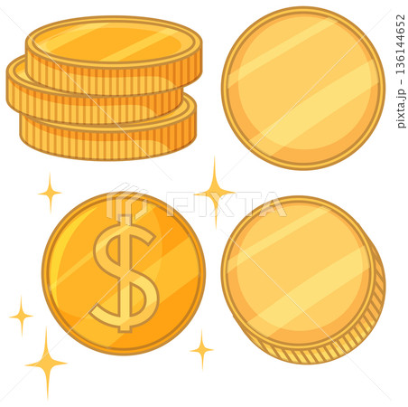 Set of Shiny Gold Coins and Dollar Currency Vector Illustration 136144652
