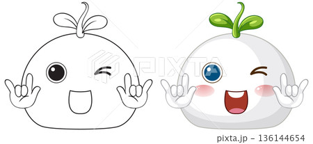 Cute Cartoon Sprout Character in Color and Line Art Outline Cute Cartoon Sprout Character in Color and Line Art Outline 136144654