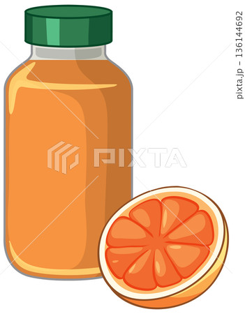 Vector Illustration of Orange Juice Bottle and Fresh Orange Slice 136144692
