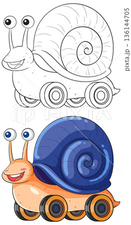 Cartoon Snail with Wheels Vector Illustration 136144705
