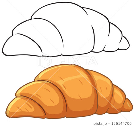 Fresh Baked Croissant Vector Illustration in Colored and Line Art Styles 136144706