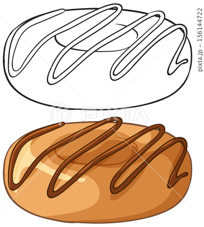 Vector Illustration of Glazed Donut in Color and Line Art 136144722