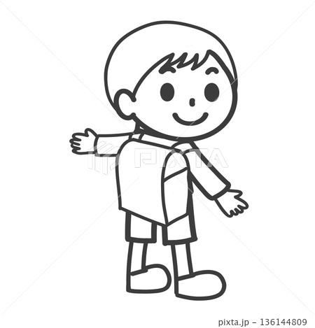 ランドセルを背負った男の子のかわいい線画イラスト 136144809