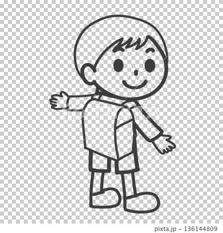 ランドセルを背負った男の子のかわいい線画イラスト 136144809