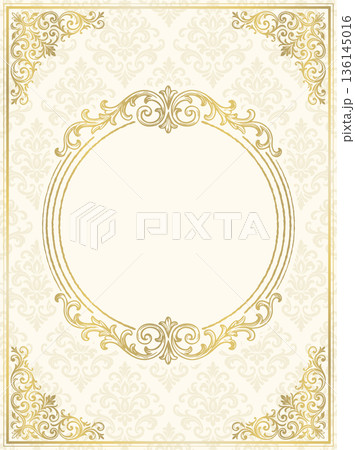 高級感のある金色の結婚式招待状テンプレート ダマスク柄とアンティークな飾り枠 高級感のある金色の結婚式招待状テンプレート ダマスク柄とアンティークな飾り枠 136145016