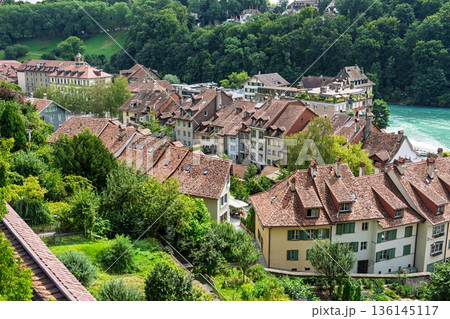 Bern, Switzerland Captivating Aerial View of the Old City and Turquoise Aare River Bern, Switzerland Captivating Aerial View of the Old City and Turquoise Aare River 136145117