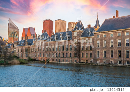 Binnenhof Palace Complex in The Hague, Netherlands A Historic Skyline at Sunset, The Haague 136145124