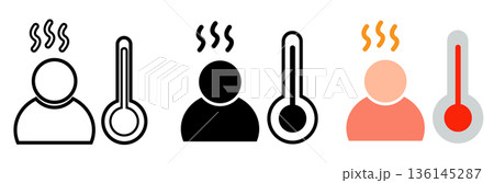 Fever high temperature icon. Critical fever high temperature sign. Temperature monitor symbol. flat style. 136145287