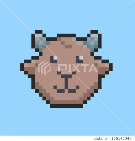 Pixel art Goat Face game asset design 136145349