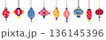 Chinese New Year lantern hanging ornaments in colorful colors isolated on transparent background. 136145396