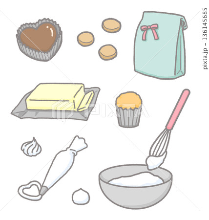 シンプルでかわいいお菓子作りのイラストセット 136145685