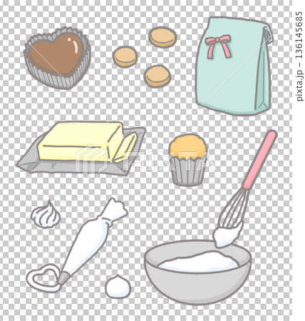 シンプルでかわいいお菓子作りのイラストセット 136145685