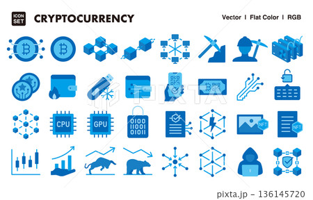 暗号通貨、仮想通貨のアイコンイラストセット フラットカラースタイル 暗号通貨、仮想通貨のアイコンイラストセット フラットカラースタイル 136145720