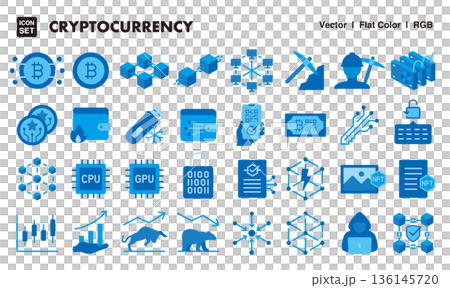 暗号通貨、仮想通貨のアイコンイラストセット フラットカラースタイル 暗号通貨、仮想通貨のアイコンイラストセット フラットカラースタイル 136145720