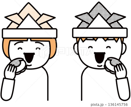 かしわ餅を食べる子どもたち かしわ餅を食べる子どもたち 136145756