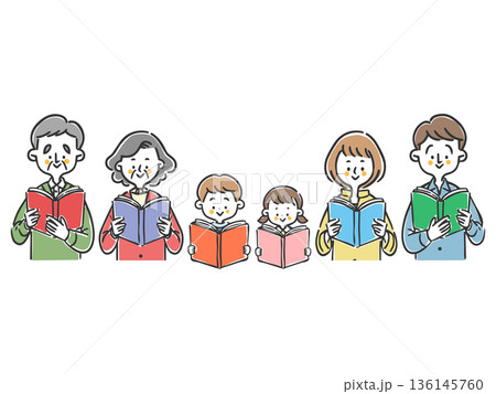 本を読む家族三世代 ベクター 本を読む家族三世代 ベクター 136145760