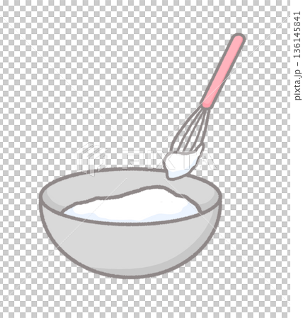 Hand-drawn illustration of a baking bowl and whisk Hand-drawn illustration of a baking bowl and whisk 136145841