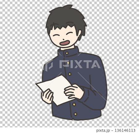 圖解：一個穿著校服、微笑的男孩正在接過印刷稿 136146113