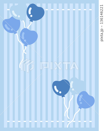 青色のハートバルーンのストライプフレーム　イラスト 136146221