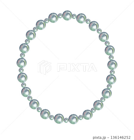 Pink beads. Hand-drawn watercolor illustration. Isolate. Women's accessory or Christmas tree decoration. Element of design for postcards, banners, packaging, and more. 136146252
