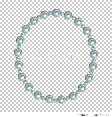 Pink beads. Hand-drawn watercolor illustration. Isolate. Women's accessory or Christmas tree decoration. Element of design for postcards, banners, packaging, and more. 136146252