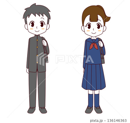 学ランの男子とセーラー服の女子のイラストセット 136146363