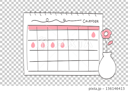 生理・月経の日を示したカレンダー|手書きのかわいい線画イラスト 生理・月経の日を示したカレンダー|手書きのかわいい線画イラスト 136146413
