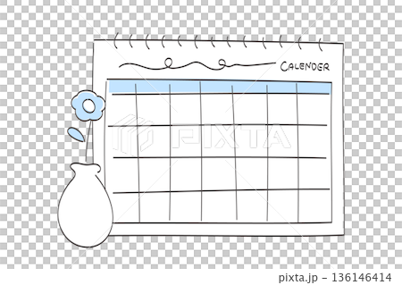 A simple and cute line drawing calendar and a vase with a single flower A simple and cute line drawing calendar and a vase with a single flower 136146414