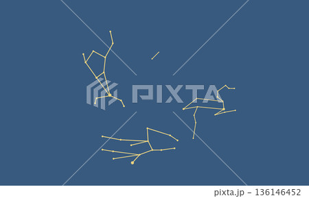 ネイビー色の背景に浮かぶ春のダイヤモンドのイラスト（ゴールド色の星座線） 136146452