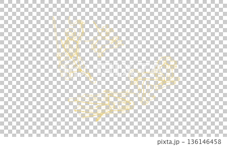 春のダイヤモンドの線画イラスト（ゴールド色で星座の絵と星座線、線のみ） 136146458