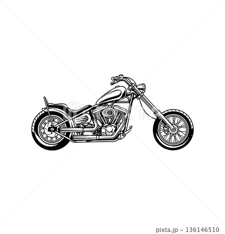 Black and white American Vintage Chopper Motorcycle vector design, used for logo or t-shirt design element 136146510