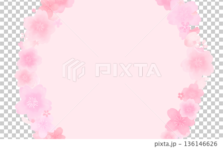 Watercolor style cute cherry blossom left and right circular frame_inside pink background Watercolor style cute cherry blossom left and right circular frame_inside pink background 136146626