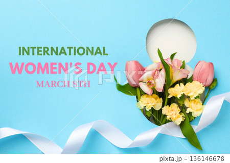 Flowers and ribbons for International Womens Day Flowers and ribbons for International Womens Day 136146678