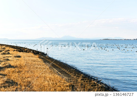 【潮来市「霞ヶ浦(西浦)」国道51号線(北利根橋)付近の北利根川堤上より北西を望む】 【潮来市「霞ヶ浦(西浦)」国道51号線(北利根橋)付近の北利根川堤上より北西を望む】 136146727