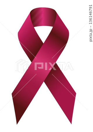 Burgundy, Magenta ribbon isolated on white background. Multiple myeloma awareness month. Burgundy, Magenta ribbon for people cancer. Awareness Burgundy, Magenta cancer ribbon. Vector. Eps 136146791