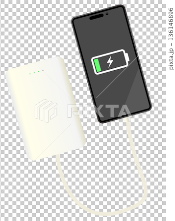 モバイルバッテリーで充電中のスマートフォン 136146896