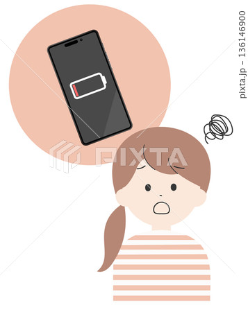 スマートフォンのバッテリー切れで困る若い女性 スマートフォンのバッテリー切れで困る若い女性 136146900