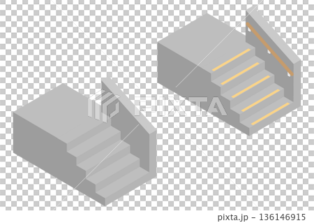 アイソメトリックな階段の手すりと滑り止めを設置する前と後のイラスト素材 136146915