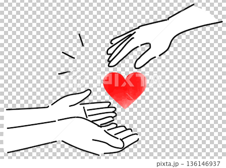 一幅簡單的線條畫，描繪了一隻手雙手接過一顆心。 136146937