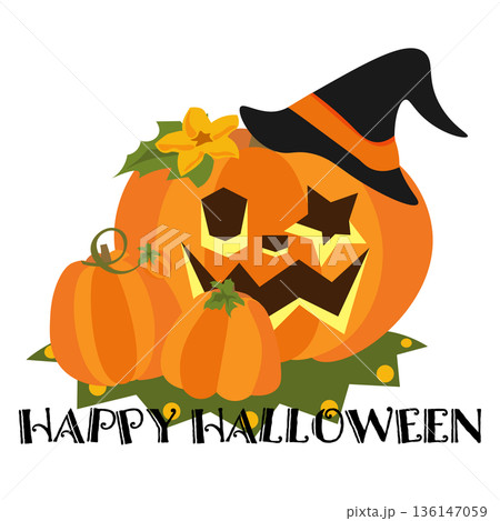 ハロウィンをイメージしたかぼちゃのお化けのイラスト ハロウィンをイメージしたかぼちゃのお化けのイラスト 136147059