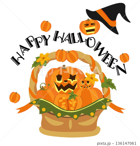 ハロウィンをモチーフにしたバスケットのイラスト2 136147061