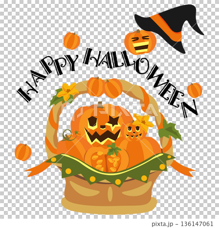 ハロウィンをモチーフにしたバスケットのイラスト2 136147061