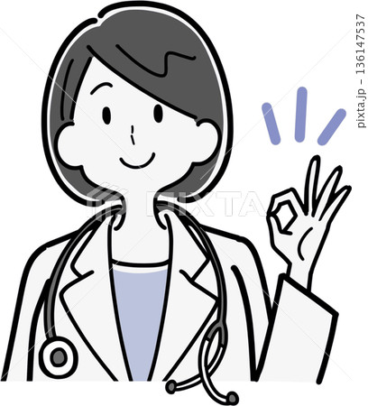 OKサインを出す女医イラスト OKサインを出す女医イラスト 136147537